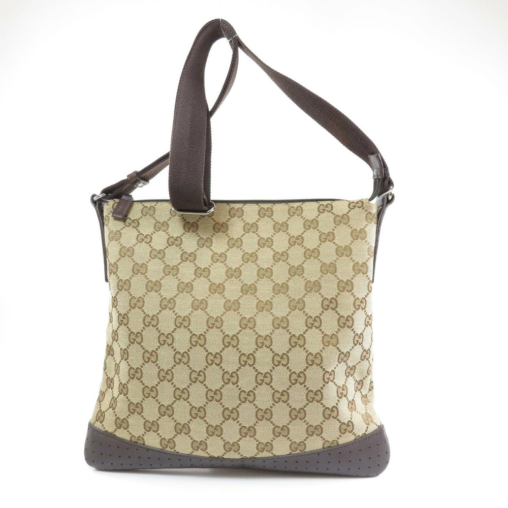 Gucci Monogram Messenger Brown Bag Beige Canvas Crossbody GG